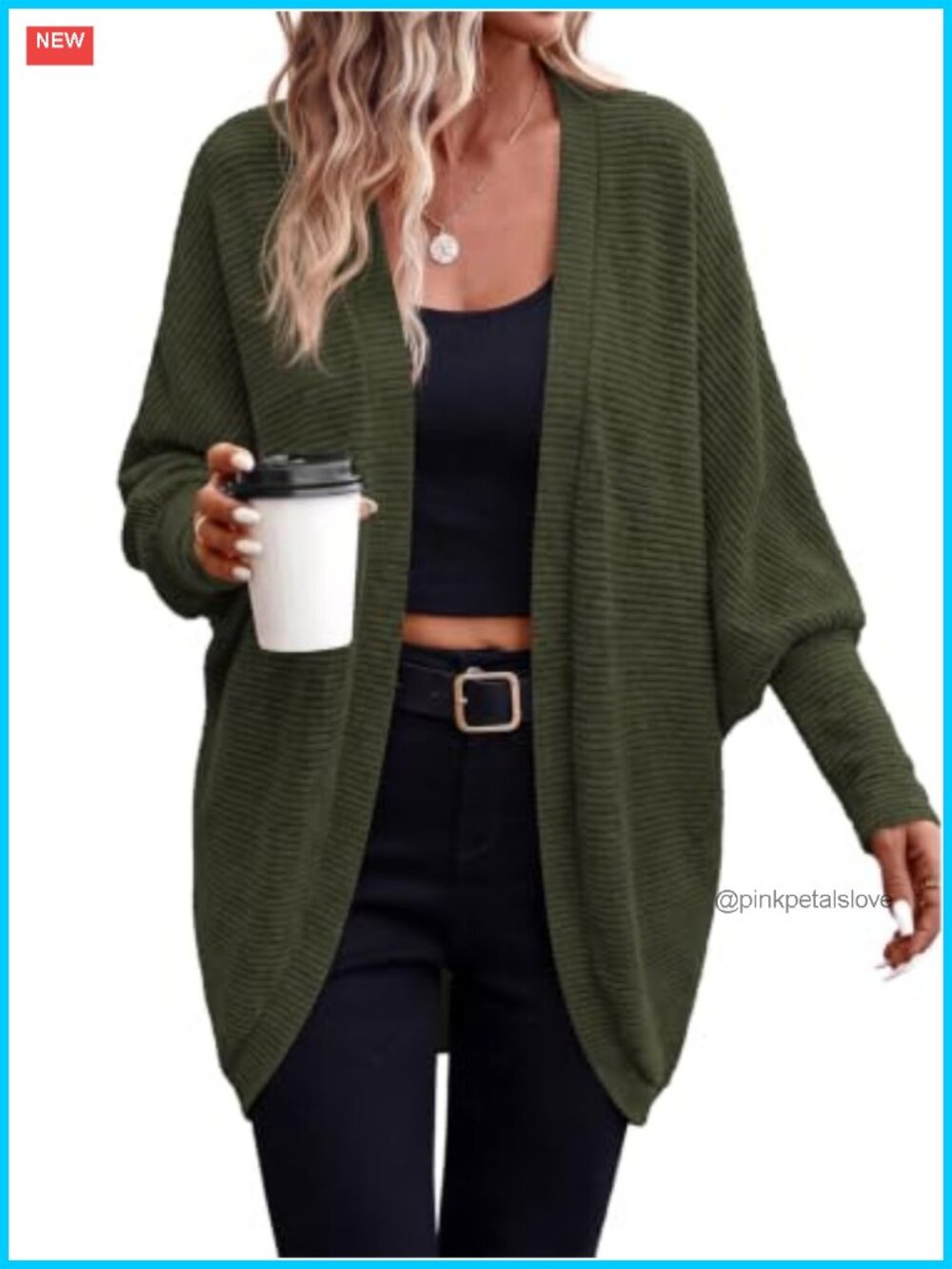 Batwing Long Sleeve Lightweight Ribbed Knit Open Front Cardigan Sweater